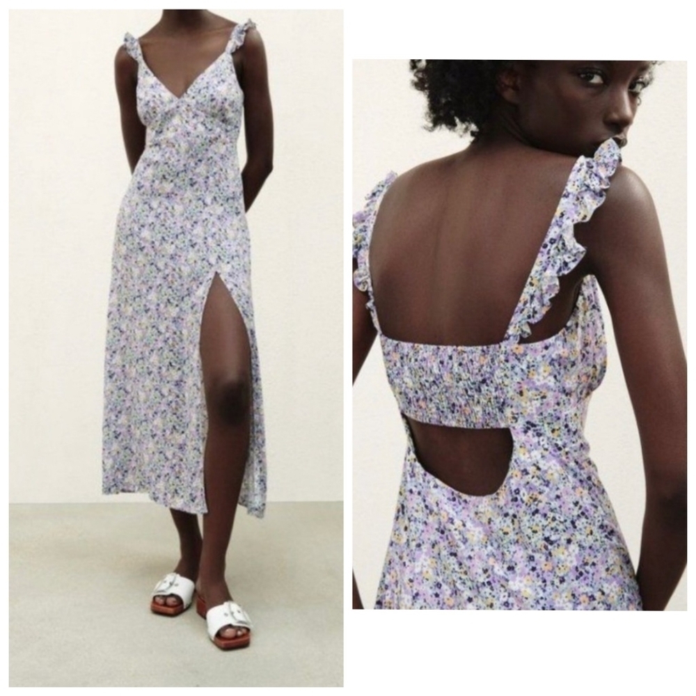 Zara Floral Ditzy Sleeveless Midi Dress with Slit